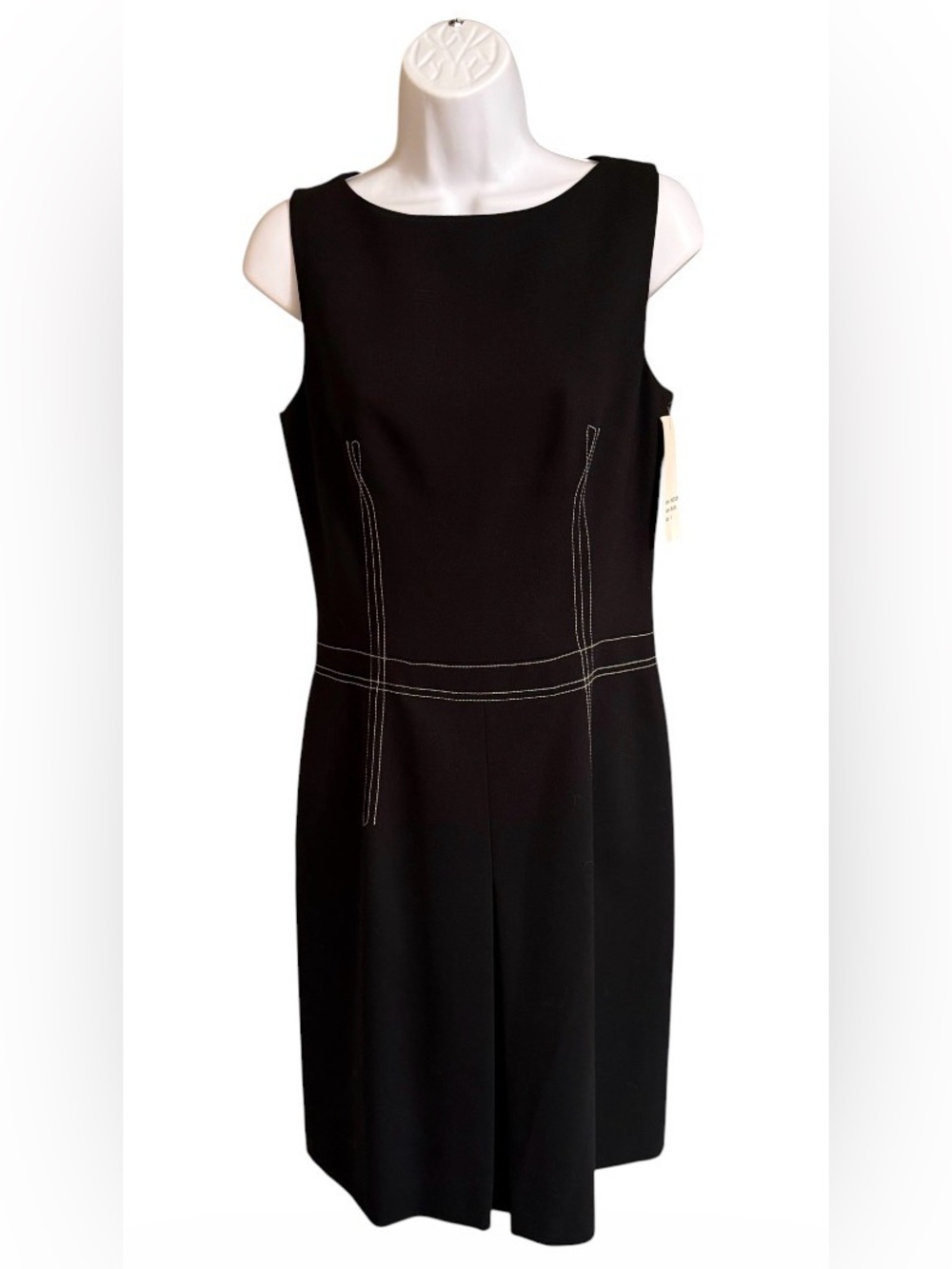 NWT David Meister Black Wool Sheath Dress Contrast Stitch Sleeveless 6